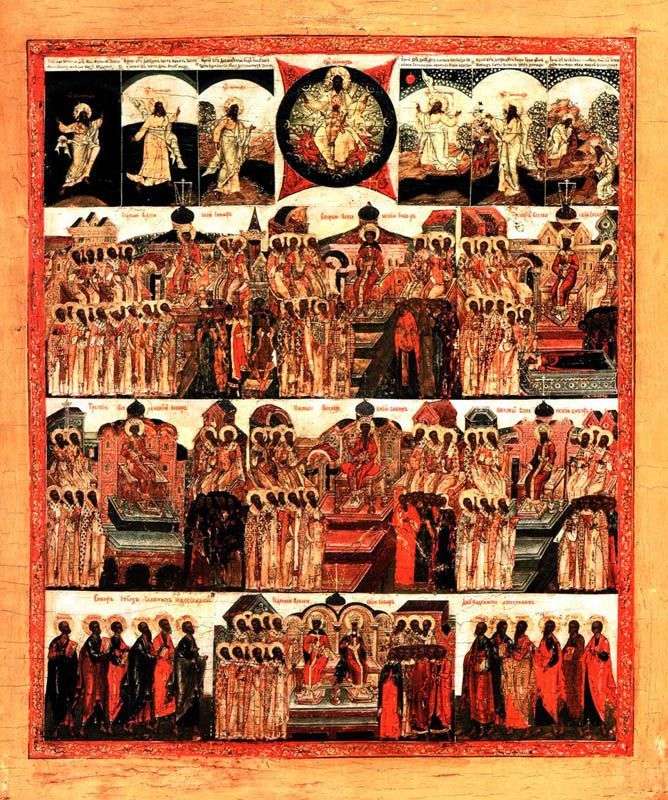 Sette concili ecumenici con la creazione del mondo e il consiglio dei dodici apostoli