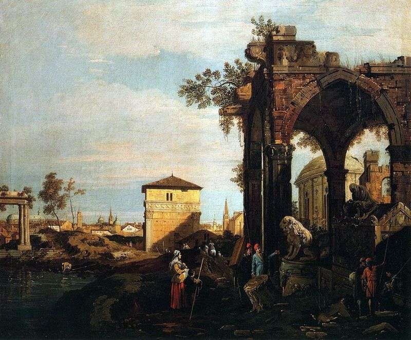 Capriccio con rovine e porte del Portello a Padova   Antonio Canaletto