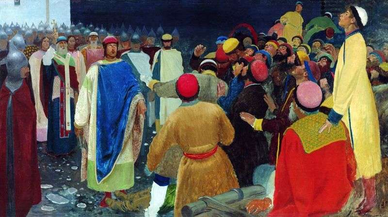 Il principe Gleb Svyatoslavovich uccide lo stregone nellassemblea di Novgorod (Corte dei Principi)   Andrei Ryabushkin