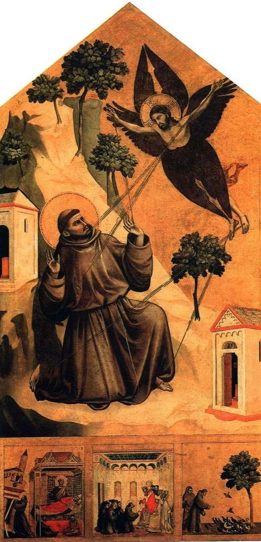 San Francesco, ricevendo le stimmate, con tre scene della vita   Giotto di Bondone