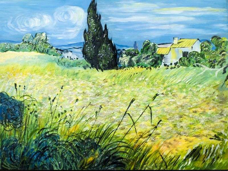 Campo di grano verde con cipresso   Vincent Van Gogh