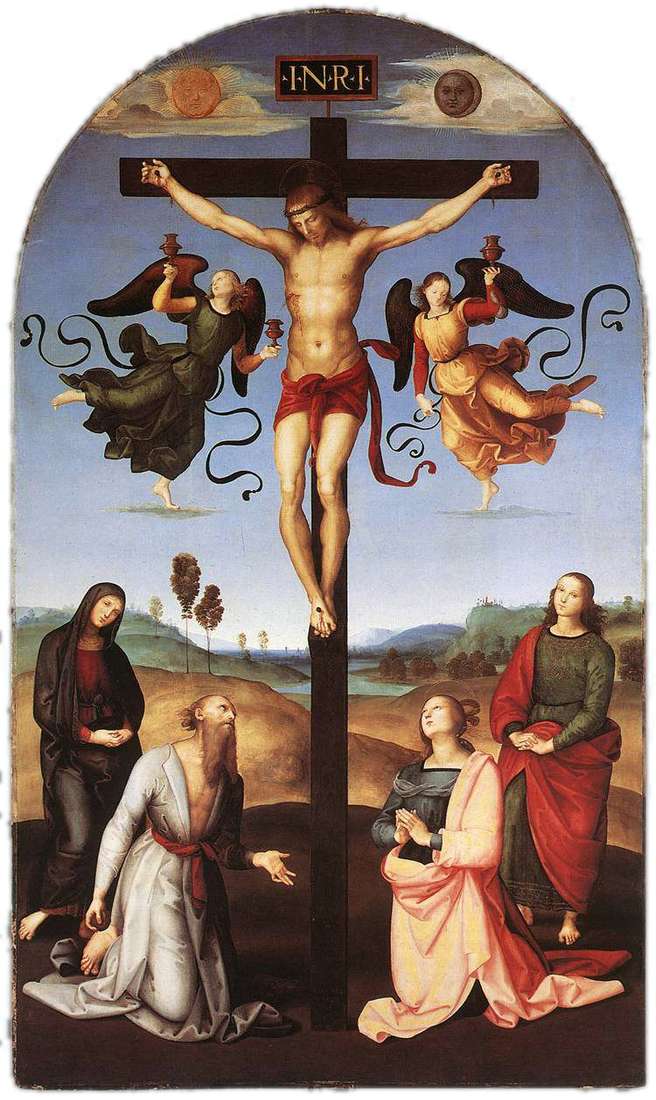 Crocifissione con la Vergine Maria, Santi e Angeli   Raffaello Santi