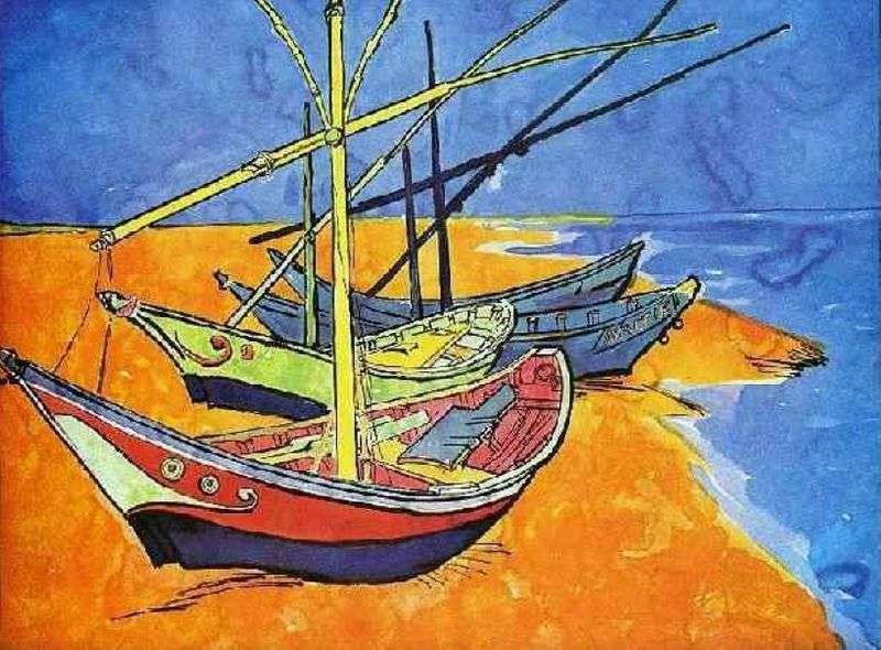 Barche da pesca sulla spiaggia di Sainte Marie (acquerello)   Vincent Van Gogh