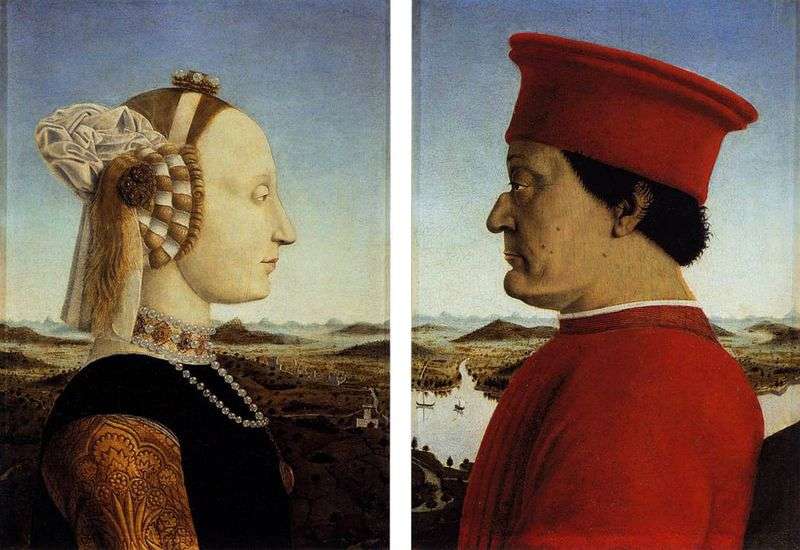 Federigo da Montefeltro e la sua consorte Battista Sforza   Francesca Piero