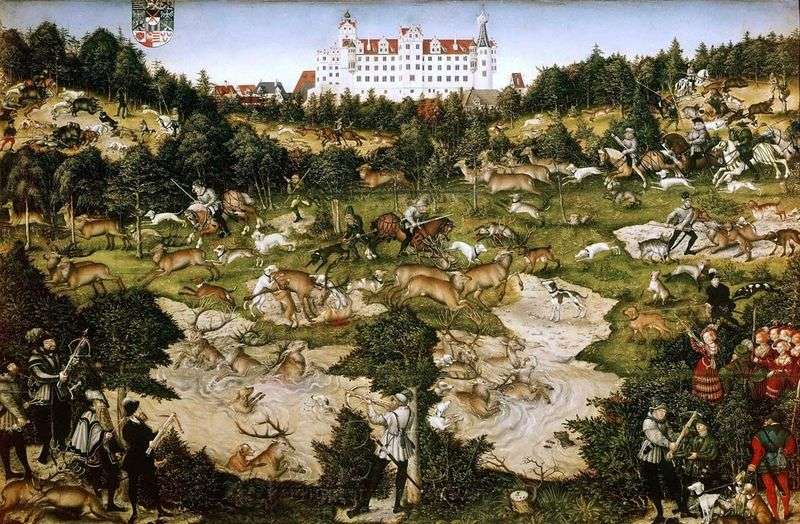 Caccia al cervo del re Carlo V vicino al castello di Torgau   Lukas Cranach