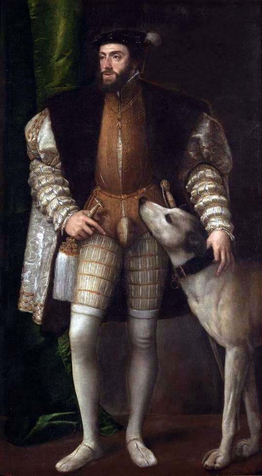Ritratto di Carlo V con un cane   Tiziano Vechelio