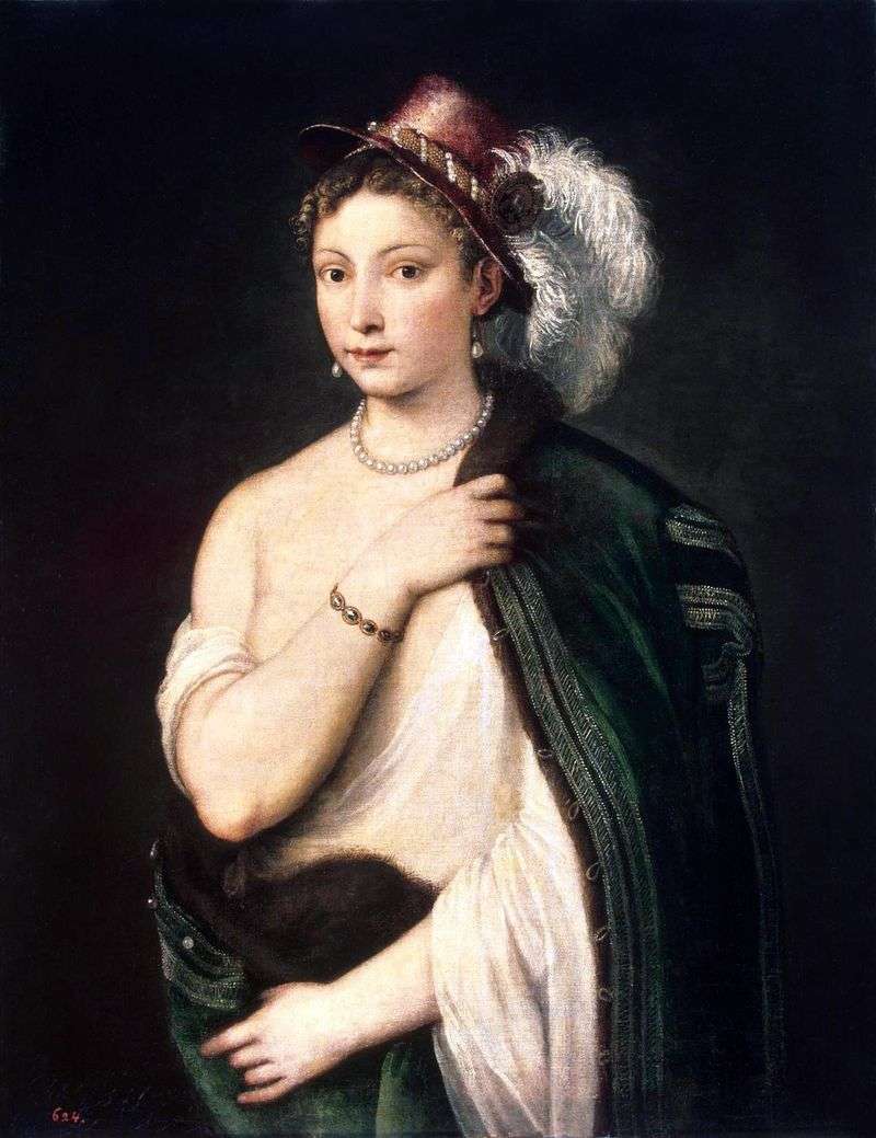 Ritratto di una giovane donna in un cappello con una piuma   Tiziano Vechelio
