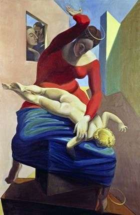 Madonna che spruzza Cristo infantile davanti a tre testimoni   Max Ernst