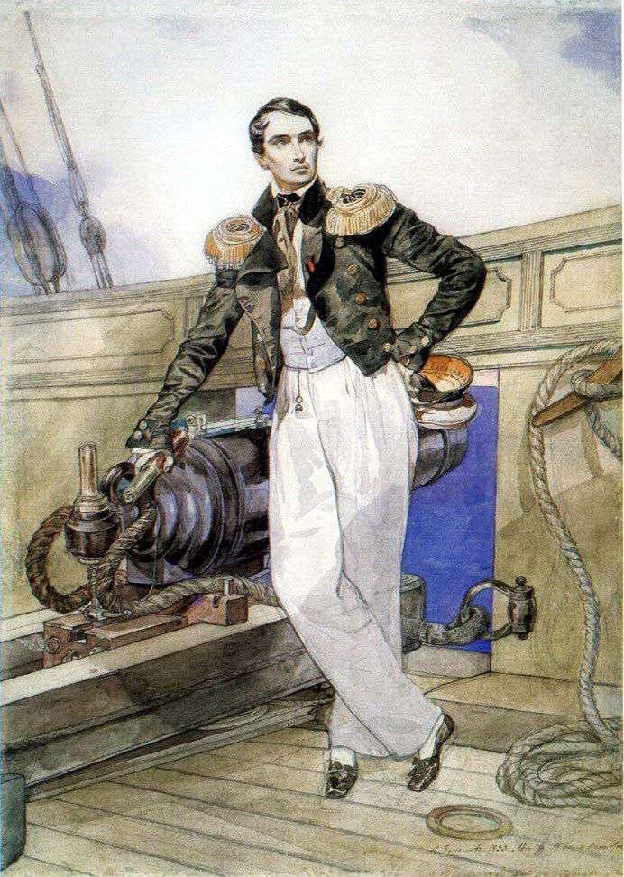 Ritratto di Vladimir Kornilov a bordo del brigantino Themistokl   Karl Bryullov
