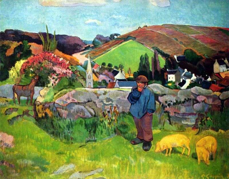 Paesaggio bretone con suino   Paul Gauguin