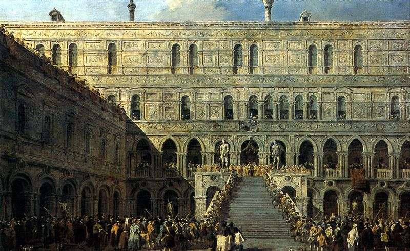 Incoronazione del Doge sulla Scala dei Giganti nel Palazzo Ducale   Francesco Guardi