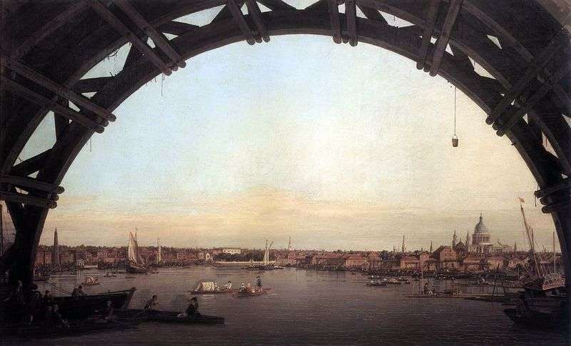 Vista di Londra attraverso larco del ponte di Westminster   Antonio Canaletto