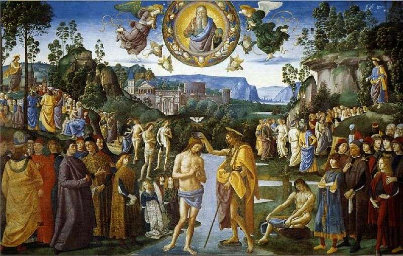 Affresco Il Battesimo di Cristo   Pietro Perugino