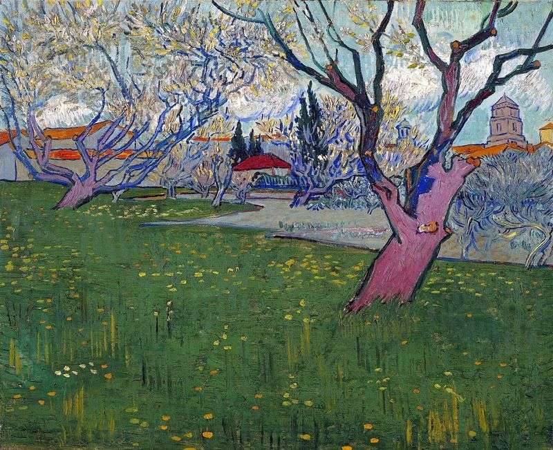 Vista di Arles tra alberi in fiore   Vincent Van Gogh