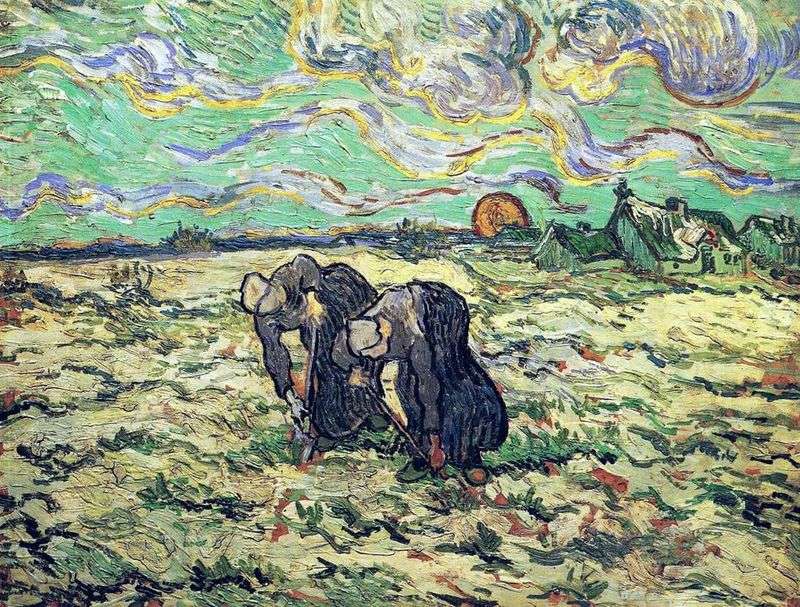 Due contadine che scavano in un campo di neve   Vincent Van Gogh