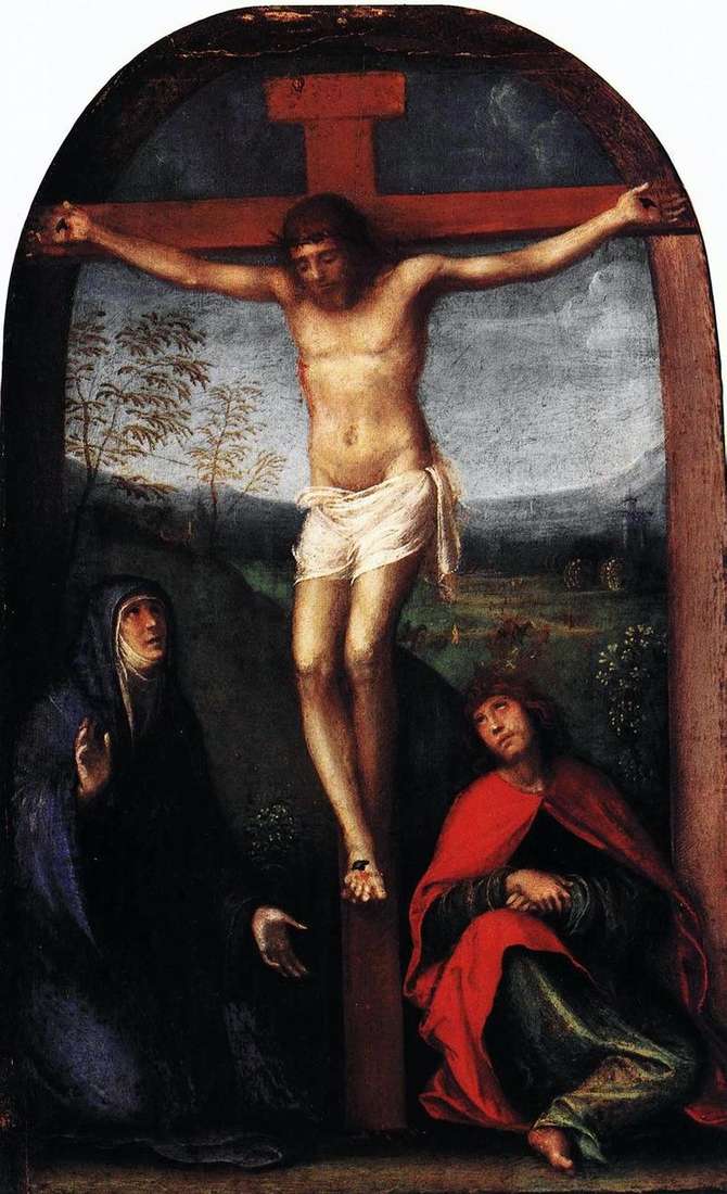 Cristo crocifisso con Maria e San Giovanni Evangelista   Francesco Franche