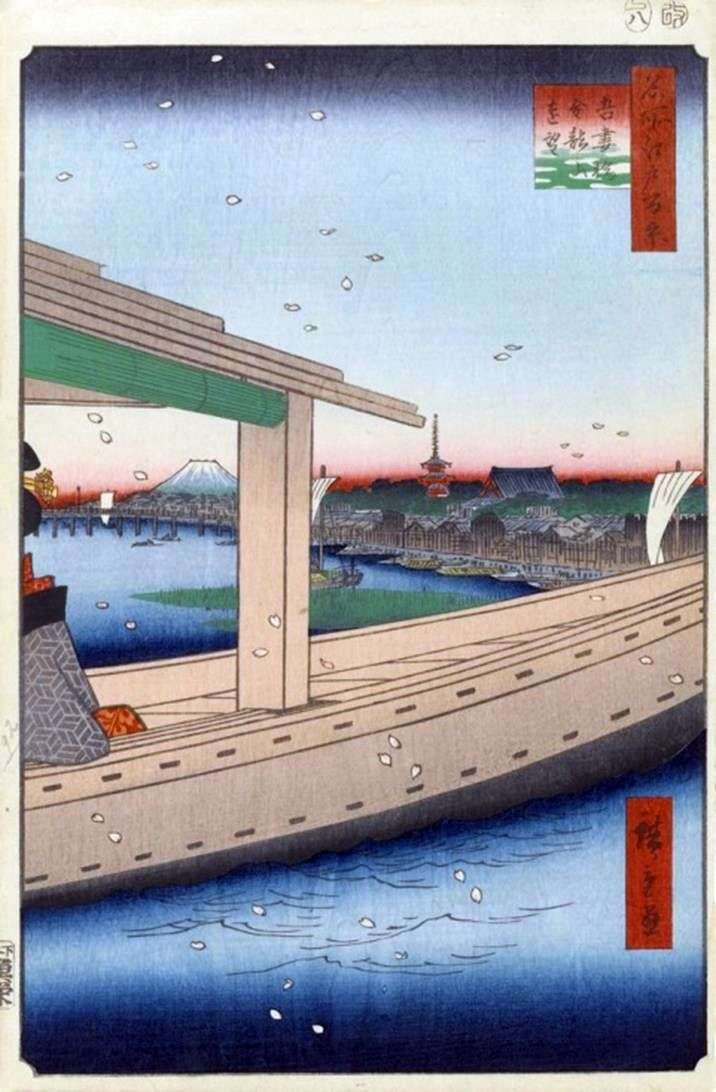 Vista del monastero di Kinryuzan e del ponte Azumabasi   Utagawa Hiroshige