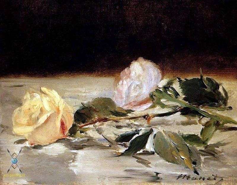 Due rose sul copriletto   Edouard Manet