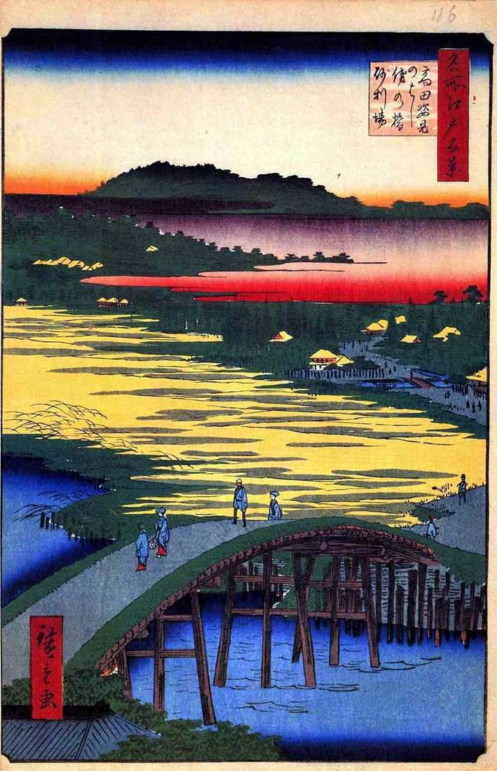 Sugatamihashi Bridge, Omo Kagehashi Bridge e Dzyriba   Utagawa Hiroshige Village