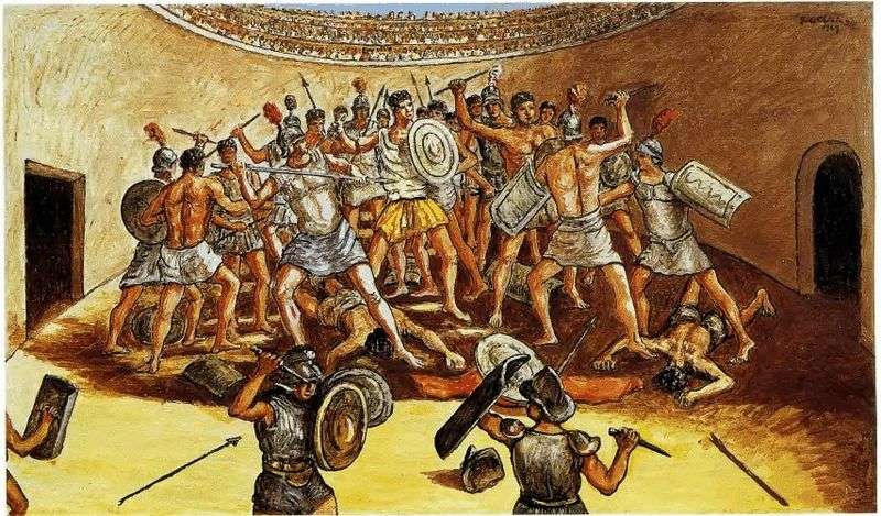Battaglia di gladiatori nellarena   Giorgio de Chirico