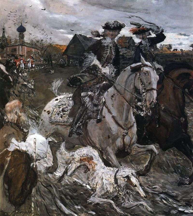 Partenza dellimperatore Pietro II e Tzarerevna Elisabetta Petrovna alla caccia   Valentin Serov