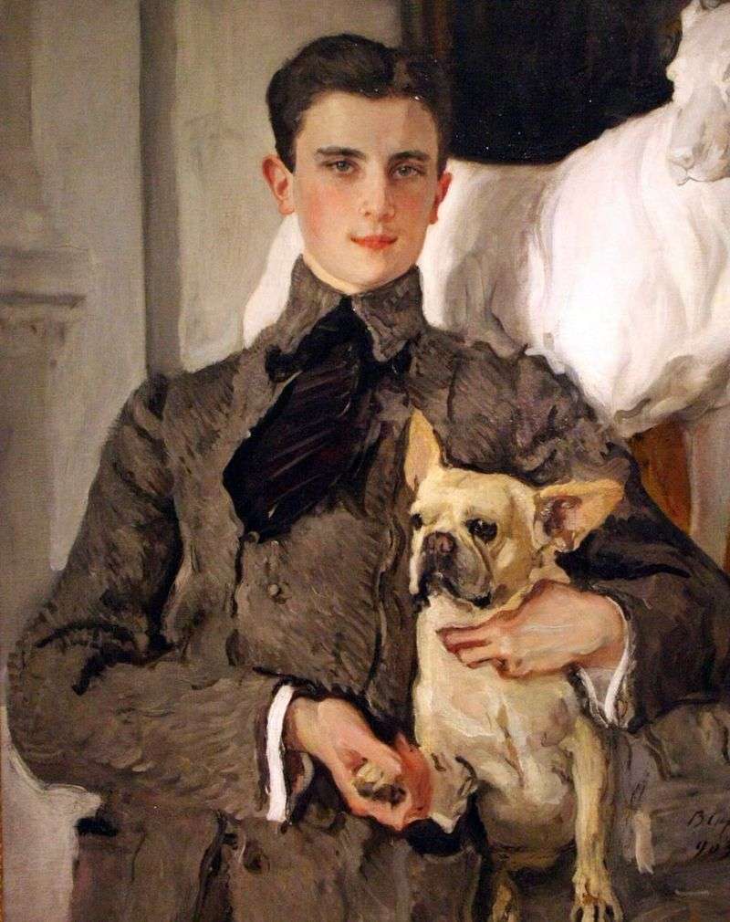 Ritratto del conte F. F. Sumarokov Elston, in seguito principe Yusupov, con un cane   Valentin Serov