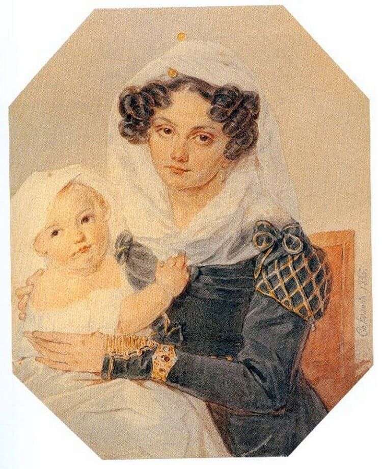Ritratto di Volkonskaya Maria Nikolaevna con suo figlio Nikolai   Peter Sokolov