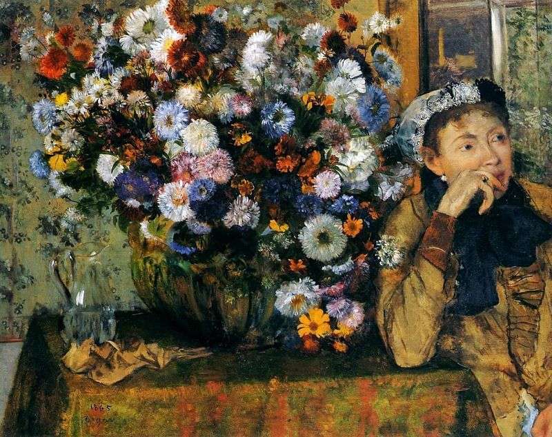 Donna seduta da un vaso con fiori   Edgar Degas