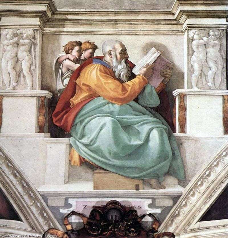 Il profeta Zaccaria, padre di Giovanni Battista (affresco)   Michelangelo Buonarroti