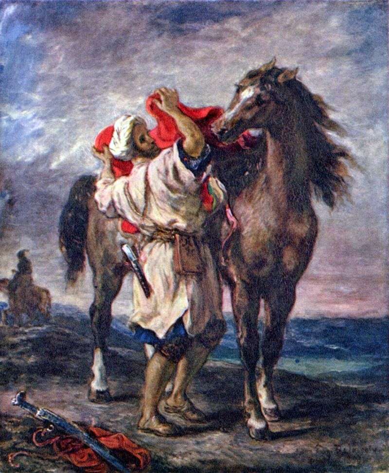 Marocchino sellando un cavallo   Eugene Delacroix