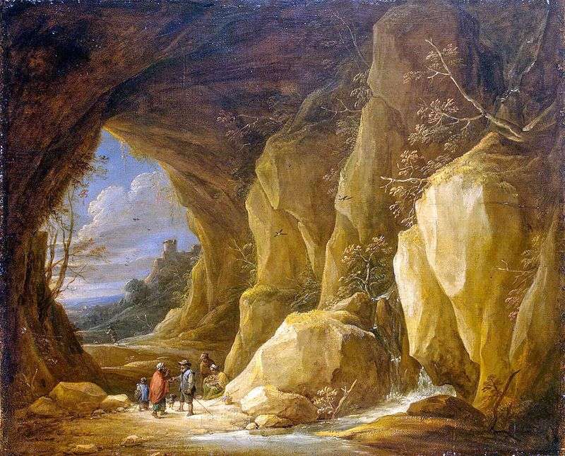 Paesaggio con una grotta e un gruppo di zingari   David Teniers