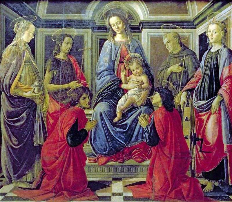 Madonna con Bambino e Santi Maria Maddalena, Giovanni Battista, Kozma, Damiano, Francesco dAssisi e Caterina dAlessandria   Sandro Botticelli