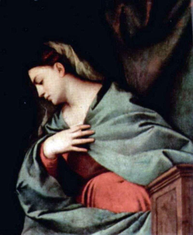 The Resurrection of Christ (Averoldi Altar Polyptych), ala destra, scena sopra. Vergine Maria   Tiziano Vecellio