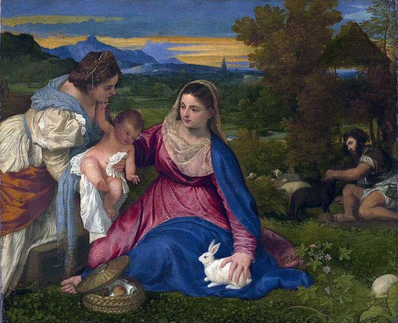 Madonna col Bambino con Santa Caterina e il coniglio   Tiziano Vecellio