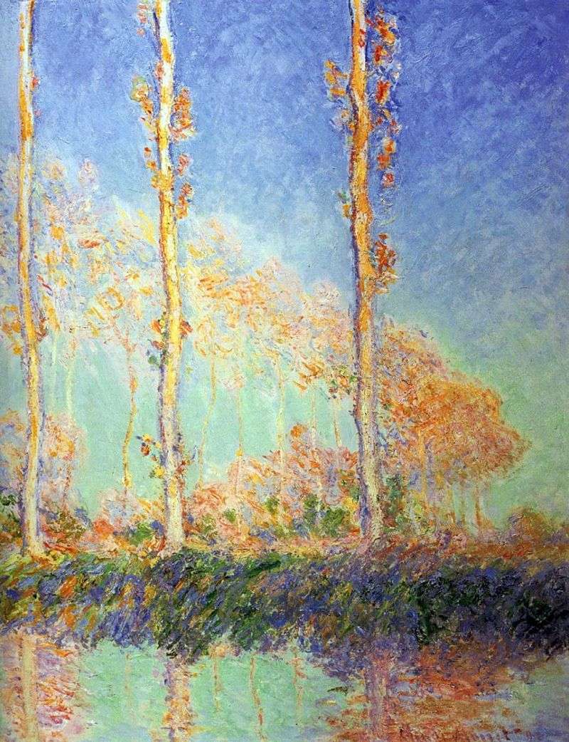 Pioppi, tre alberi rosa in autunno   Claude Monet