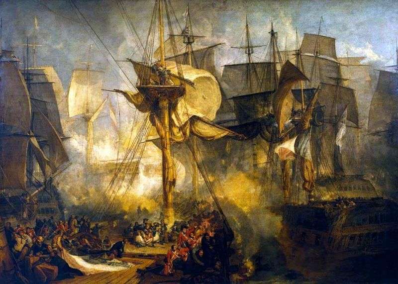Battaglia di Trafalgar, vista dai ciottoli dellalbero di mezzana sul lato destro della nave Victoria   William Turner
