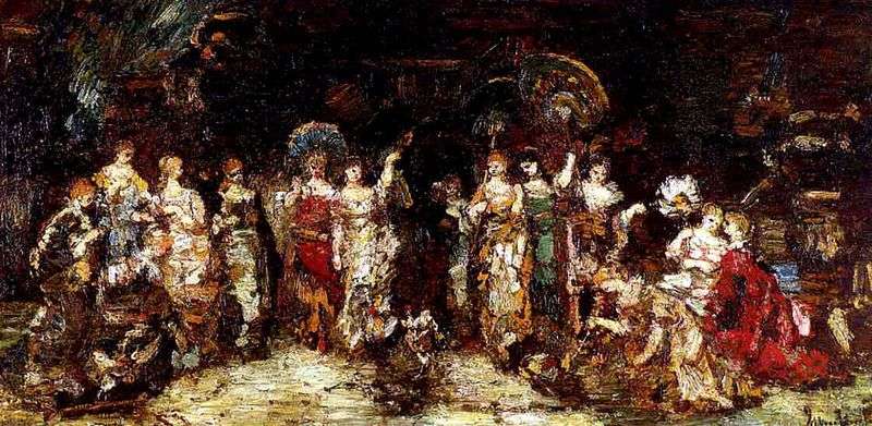 Combattimenti di galli di fronte a un gruppo di giovani donne   Adolphe Monticelli