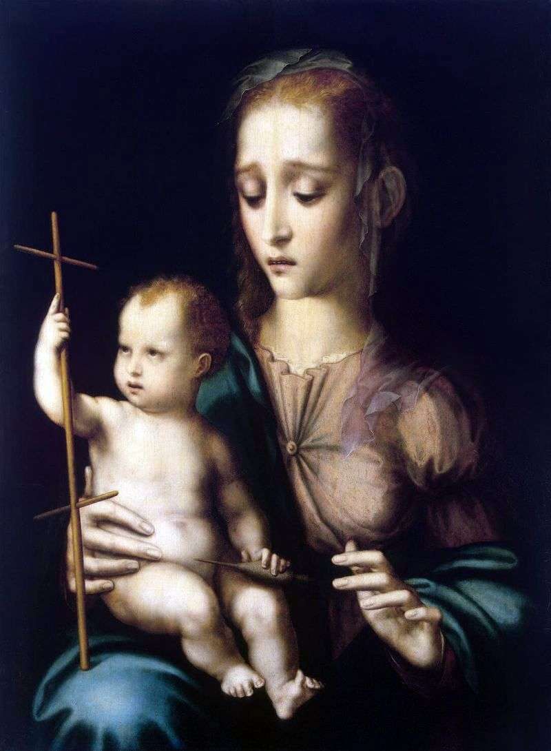 Madonna con il bambino e la ruota che gira a forma di croce   Luis de Morales