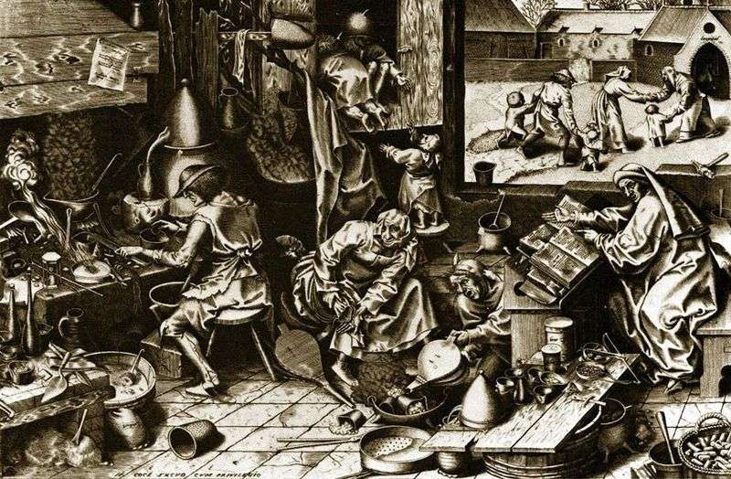 The Alchemist. Incisione   Peter Bruegel