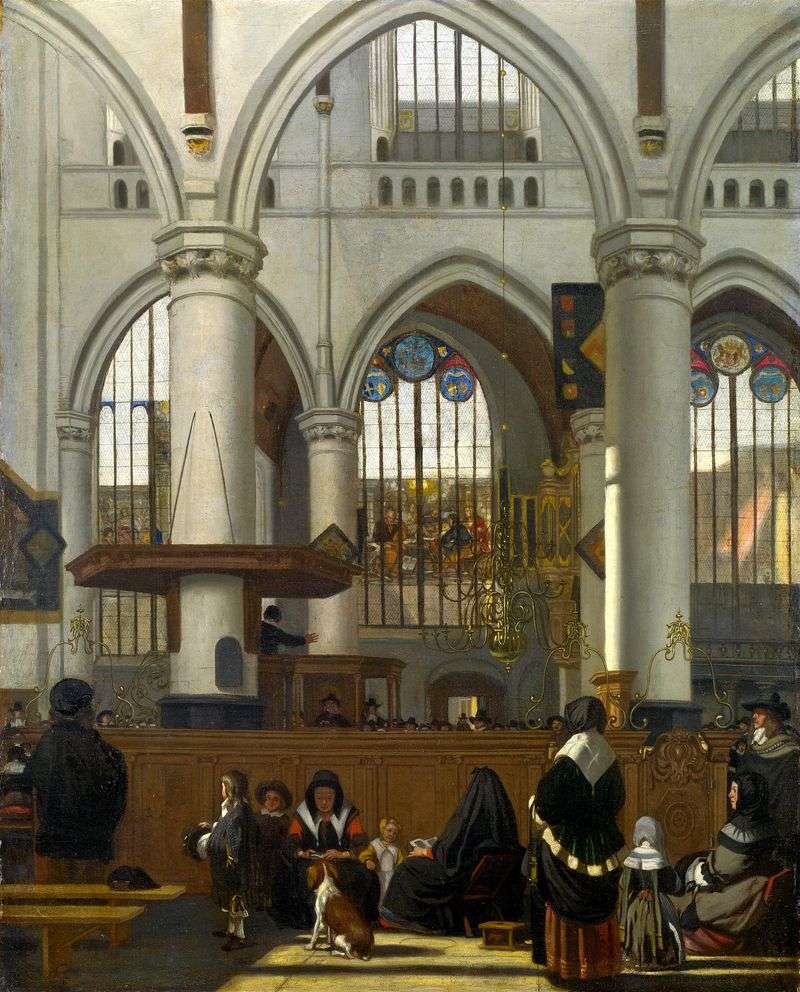 Linterno della vecchia chiesa di Amsterdam durante il servizio   Emanuel de Witte